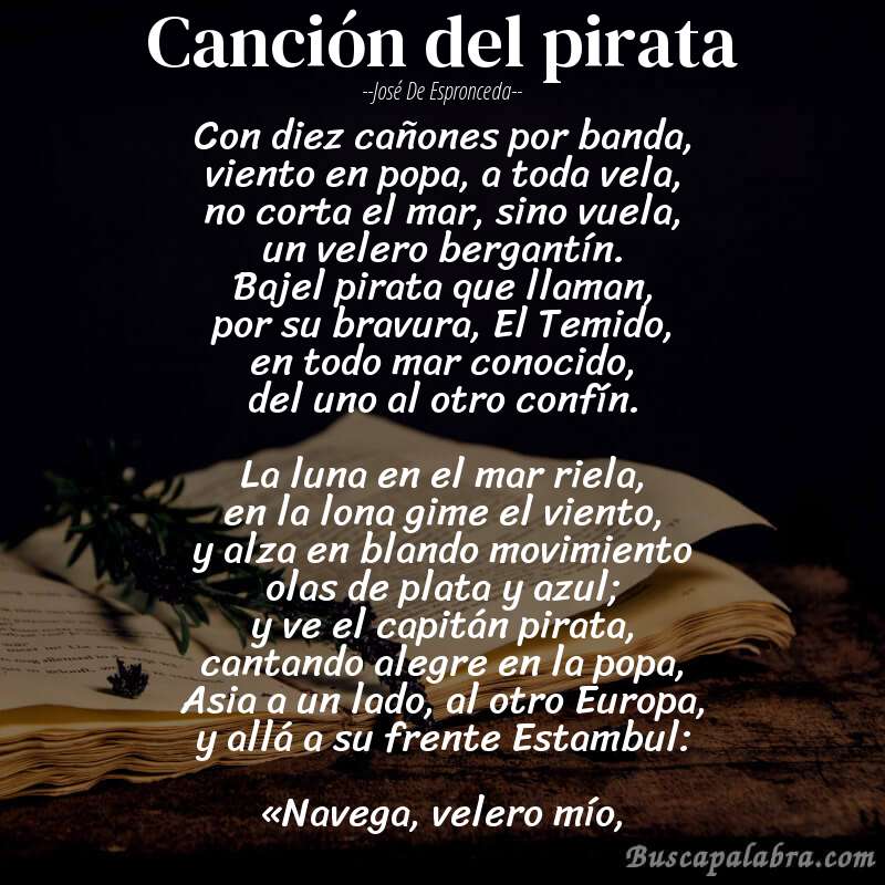 Poema Canción del pirata de José de Espronceda con fondo de libro
