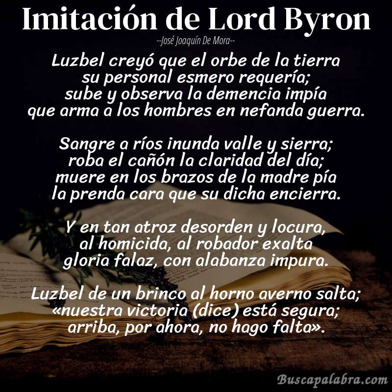 Poema Imitación de Lord Byron de José Joaquín de Mora con fondo de libro