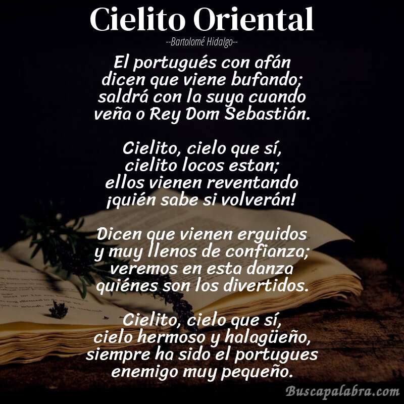 Poema Cielito Oriental de Bartolomé Hidalgo con fondo de libro