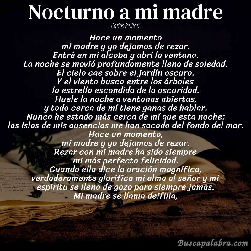 Poema nocturno a mi madre de Carlos Pellicer con fondo de libro