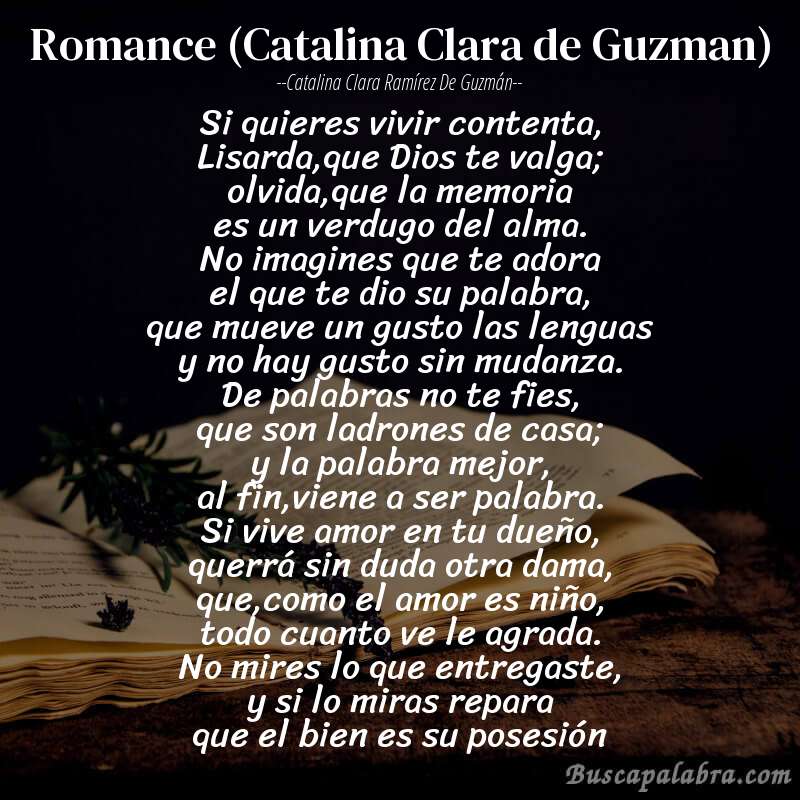 Poema Romance (Catalina Clara de Guzman) de Catalina Clara Ramírez de Guzmán con fondo de libro