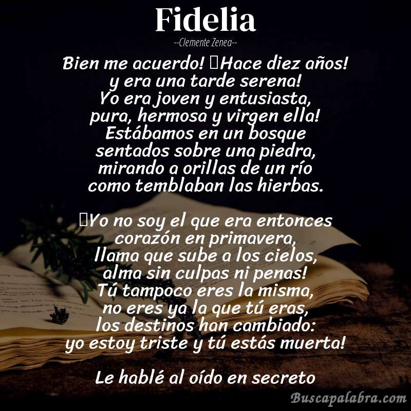 Poema Fidelia de Clemente Zenea con fondo de libro