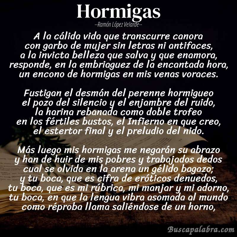 Poema Hormigas de Ramón López Velarde con fondo de libro