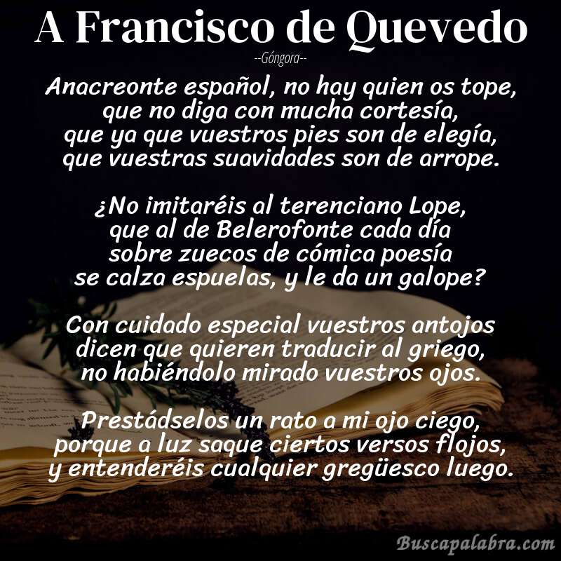 Poema A Francisco de Quevedo de Góngora con fondo de libro