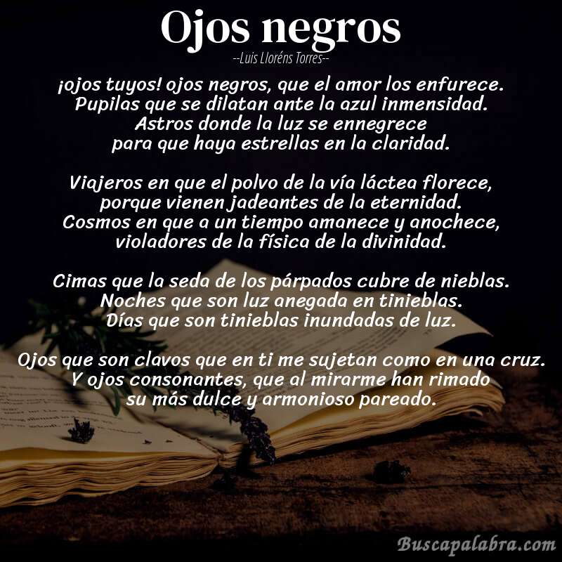 Poema ojos negros de Luis Lloréns Torres con fondo de libro