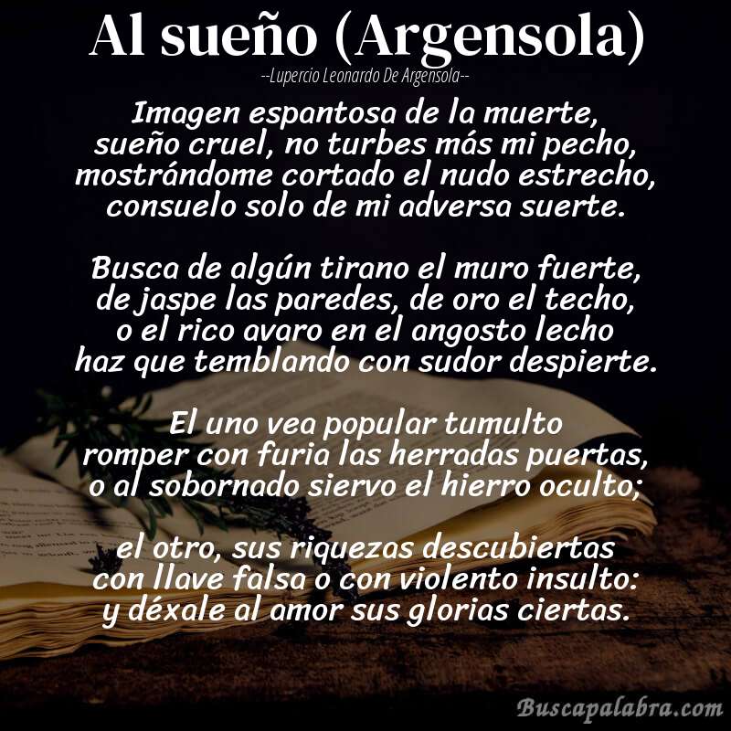 Poema Al sueño (Argensola) de Lupercio Leonardo de Argensola con fondo de libro