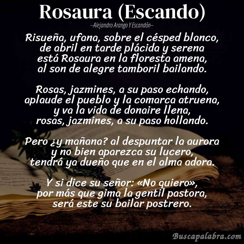 Poema Rosaura (Escando) de Alejandro Arango y Escandón con fondo de libro