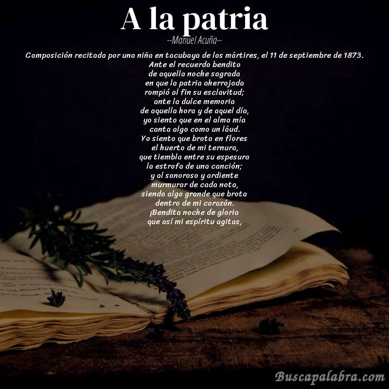 Poema a la patria de Manuel Acuña con fondo de libro
