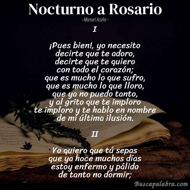 Poema Nocturno a Rosario de Manuel Acuña con fondo de libro