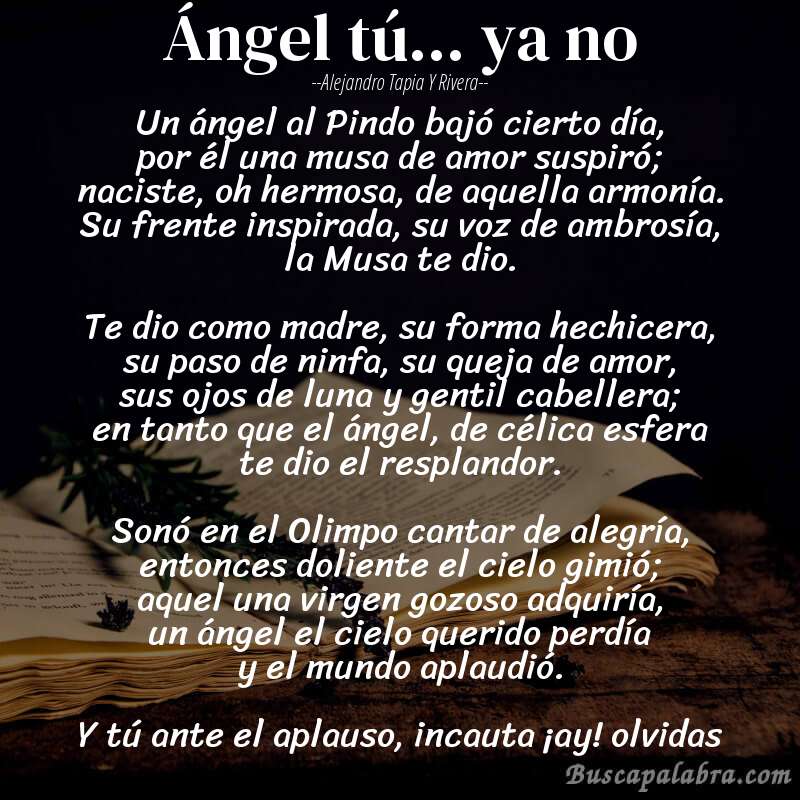 Poema Ángel tú... ya no de Alejandro Tapia y Rivera con fondo de libro