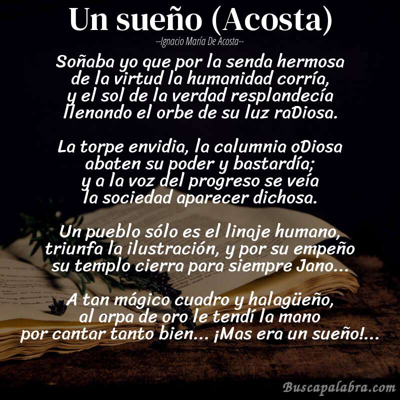 Poema Un sueño (Acosta) de Ignacio María de Acosta con fondo de libro