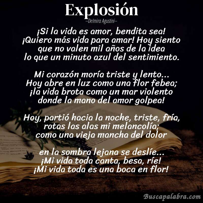 Poema Explosión de Delmira Agustini con fondo de libro