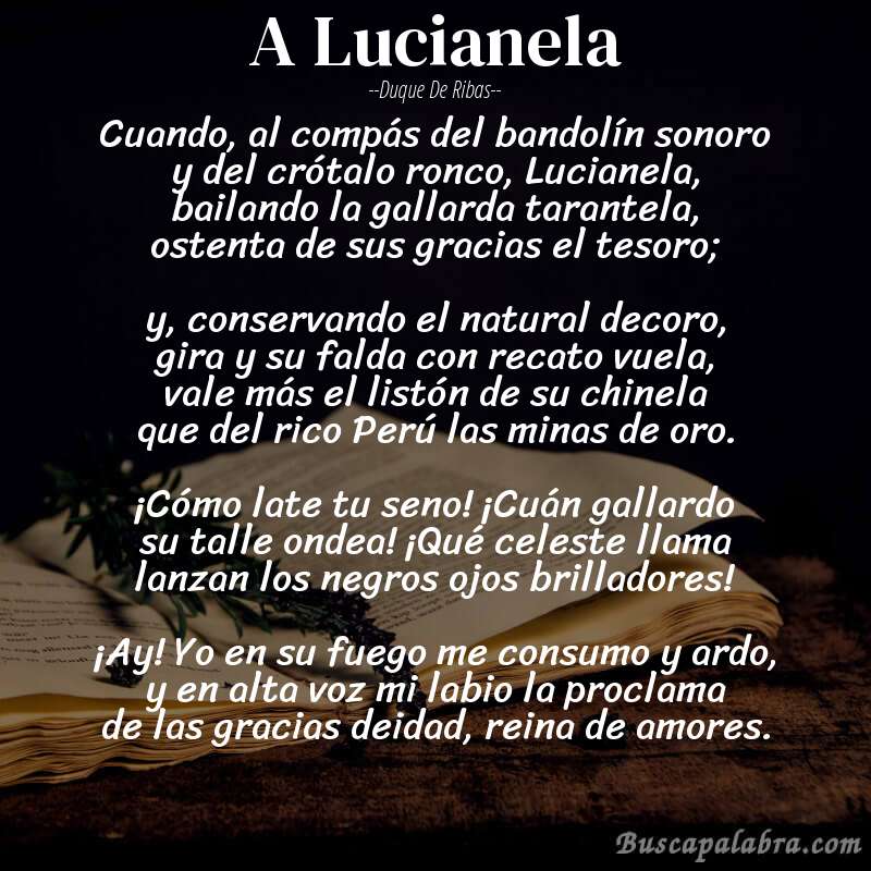 Poema A Lucianela de Duque de Ribas con fondo de libro