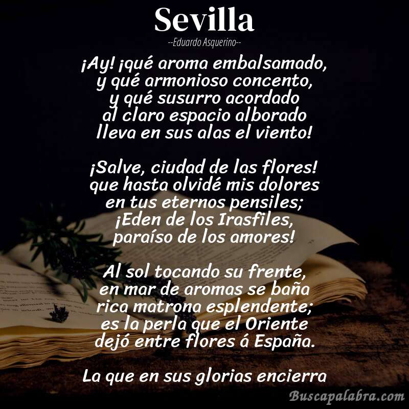 Poema Sevilla de Eduardo Asquerino con fondo de libro