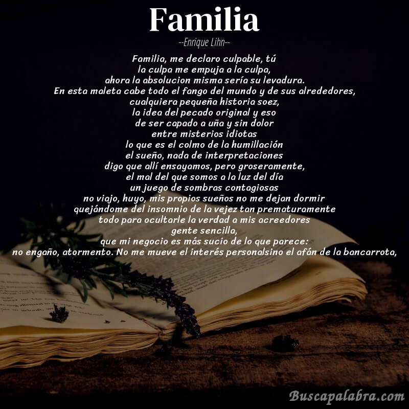 Poema familia de Enrique Lihn con fondo de libro
