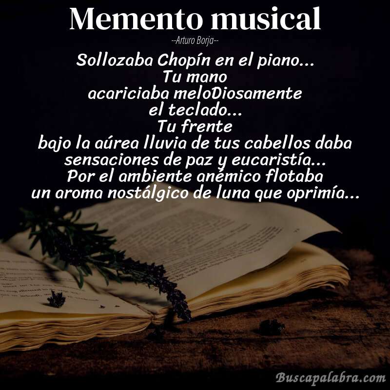 Poema Memento musical de Arturo Borja con fondo de libro