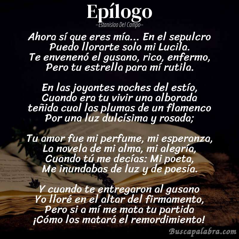 Poema Epílogo de Estanislao del Campo con fondo de libro