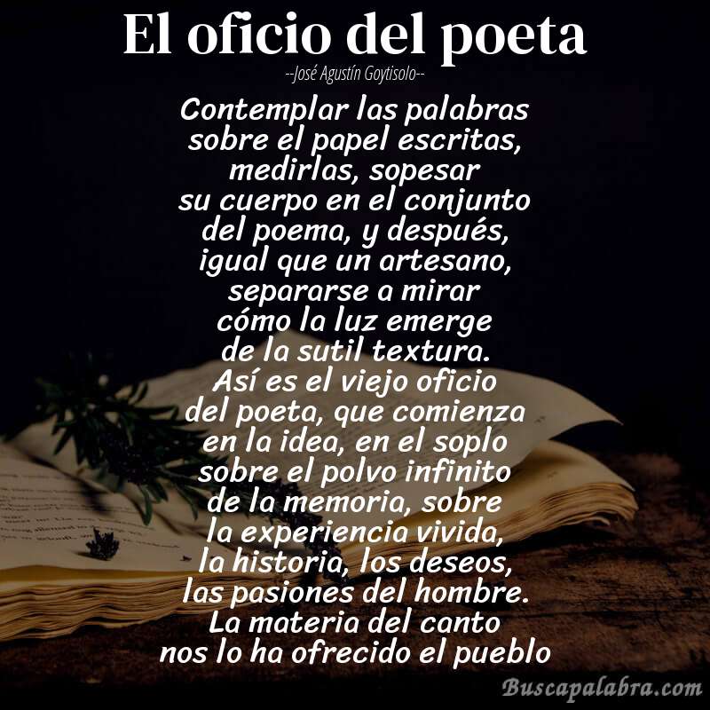 Poema el oficio del poeta de José Agustín Goytisolo con fondo de libro