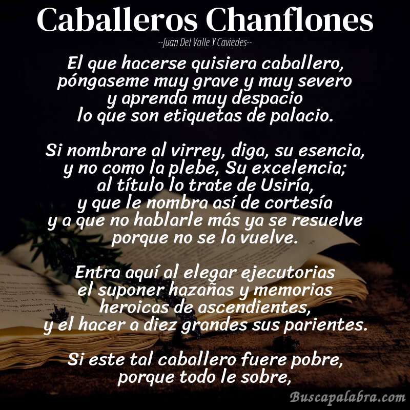 Poema Caballeros Chanflones de Juan del Valle y Caviedes con fondo de libro