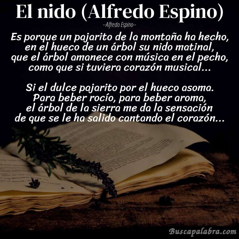Poema El nido (Alfredo Espino) de Alfredo Espino con fondo de libro