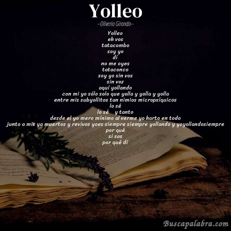Poema yolleo de Oliverio Girondo con fondo de libro