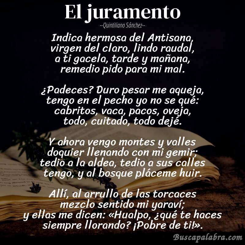 Poema El juramento de Quintiliano Sánchez con fondo de libro