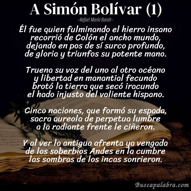 Poema A Simón Bolívar (1) de Rafael María Baralt con fondo de libro