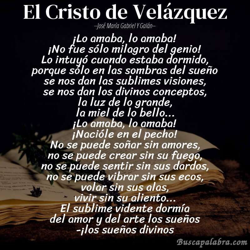 Poema El Cristo de Velázquez de José María Gabriel y Galán con fondo de libro