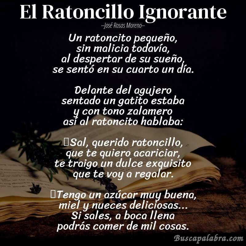 Poema El Ratoncillo Ignorante de José Rosas Moreno con fondo de libro