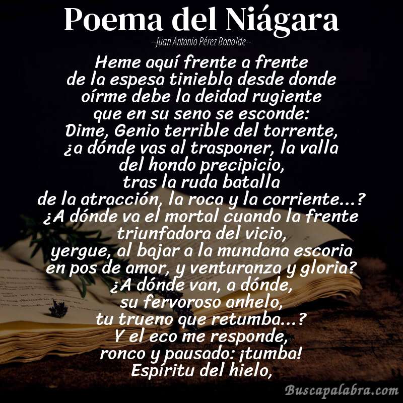 Poema Poema del Niágara de Juan Antonio Pérez Bonalde con fondo de libro