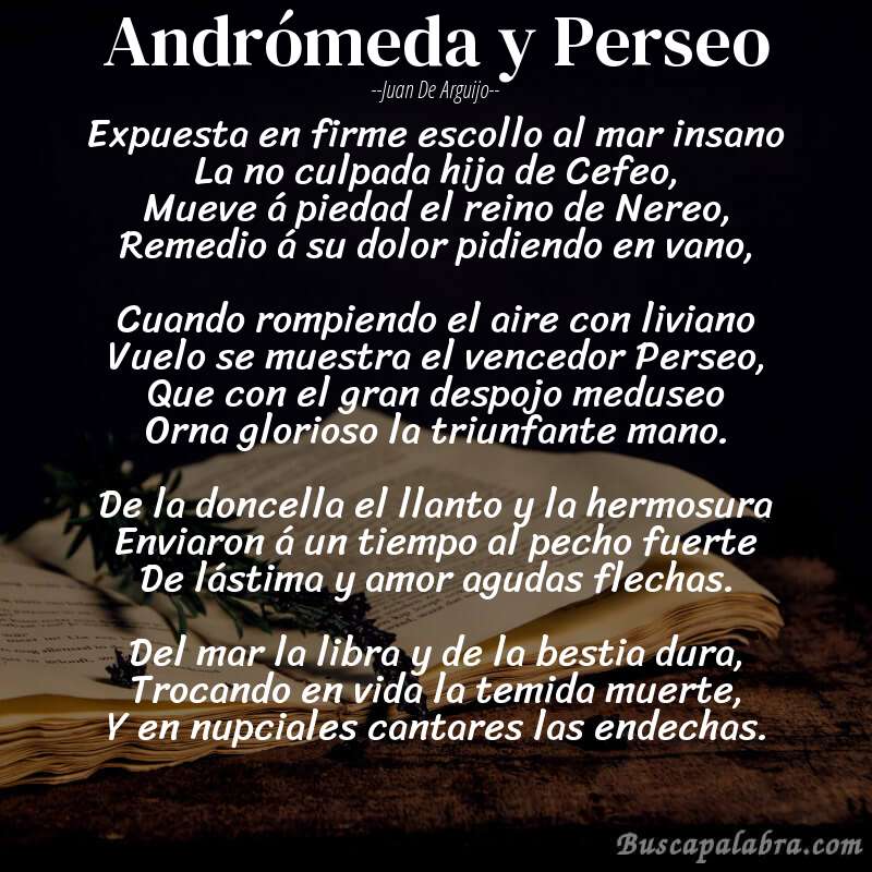 Poema Andrómeda y Perseo de Juan de Arguijo con fondo de libro