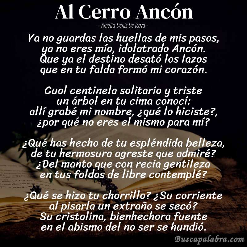Poema Al Cerro Ancón de Amelia Denis de Icaza con fondo de libro