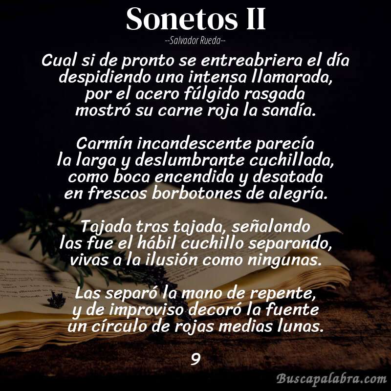 Poema sonetos II de Salvador Rueda con fondo de libro