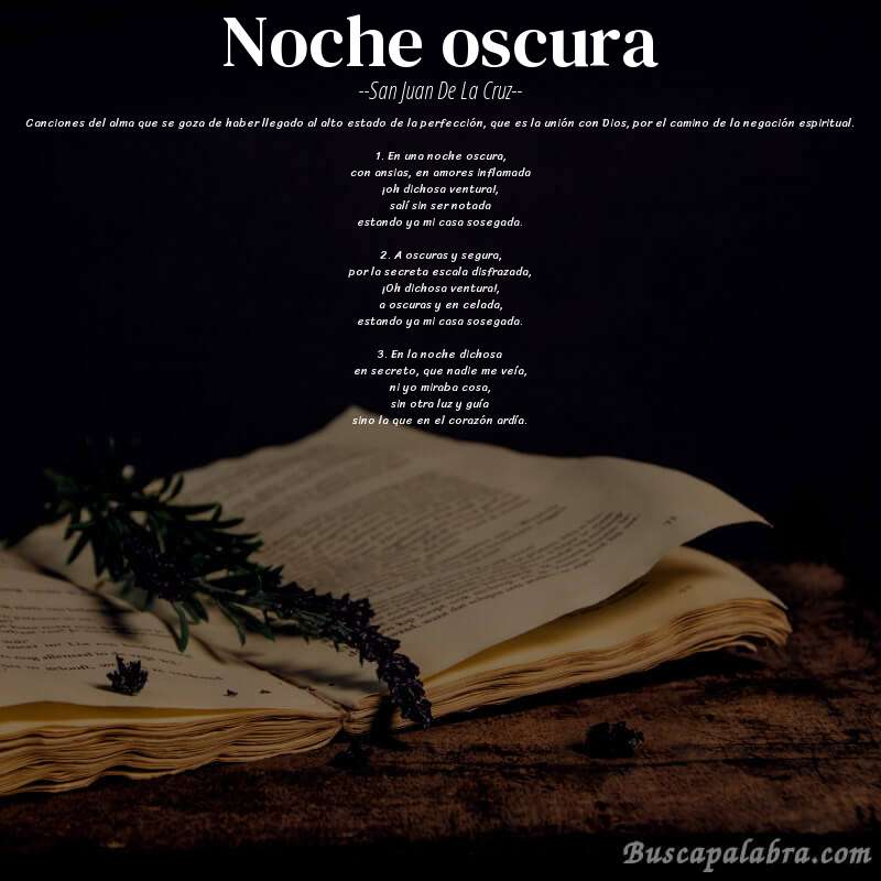 Poema Noche oscura de San Juan de la Cruz con fondo de libro