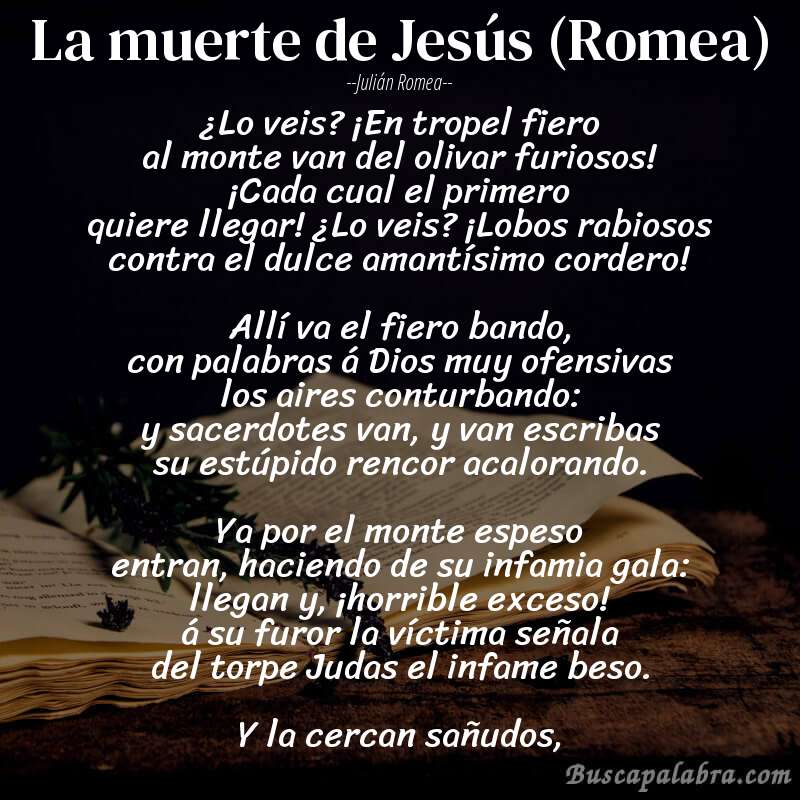 Poema La muerte de Jesús (Romea) de Julián Romea con fondo de libro