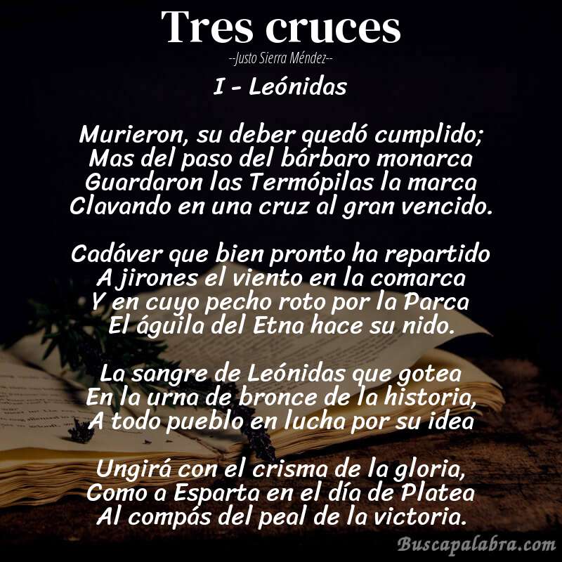 Poema Tres cruces de Justo Sierra Méndez con fondo de libro