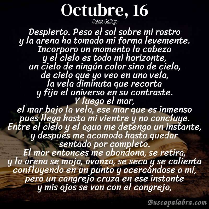 Poema octubre, 16 de Vicente Gallego con fondo de libro