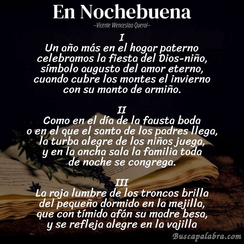 Poema En Nochebuena de Vicente Wenceslao Querol con fondo de libro