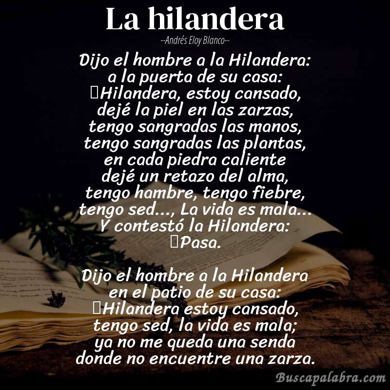 Poema La hilandera de Andrés Eloy Blanco con fondo de libro
