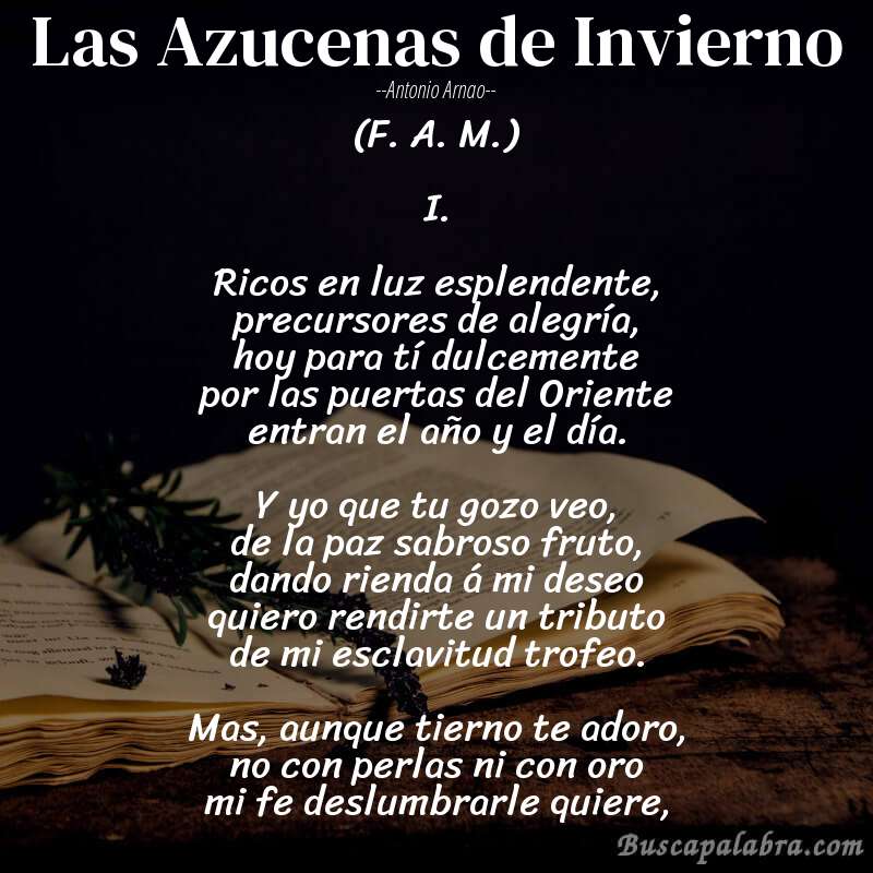 Poema Las Azucenas de Invierno de Antonio Arnao con fondo de libro