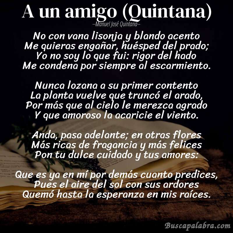 Poema A un amigo (Quintana) de Manuel José Quintana con fondo de libro