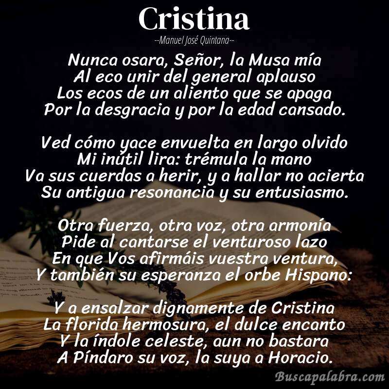 Poema Cristina de Manuel José Quintana con fondo de libro