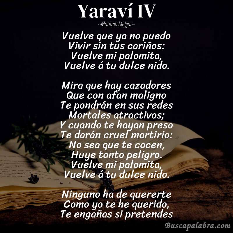 Poema Yaraví IV de Mariano Melgar con fondo de libro