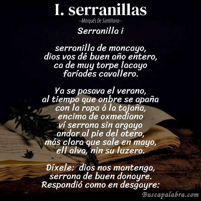 Poema i. serranillas de Marqués de Santillana con fondo de libro