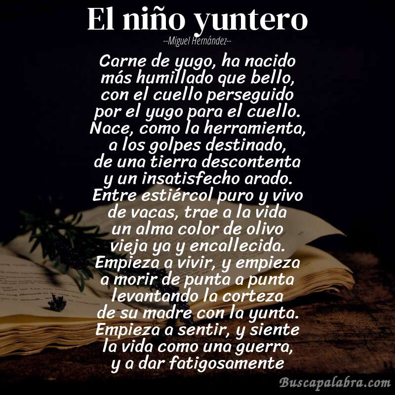 Poema el niño yuntero de Miguel Hernández con fondo de libro