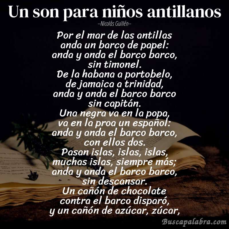 Poema un son para niños antillanos de Nicolás Guillén con fondo de libro