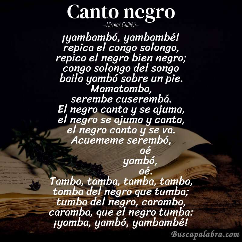 Poema canto negro de Nicolás Guillén con fondo de libro