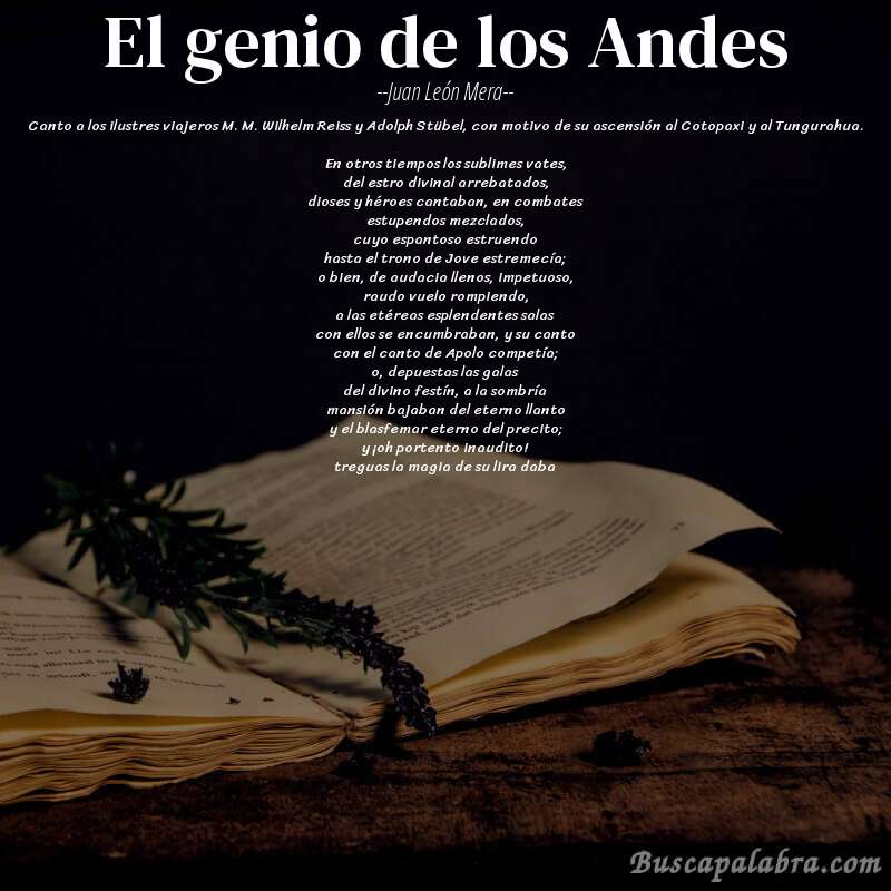 Poema El genio de los Andes de Juan León Mera con fondo de libro