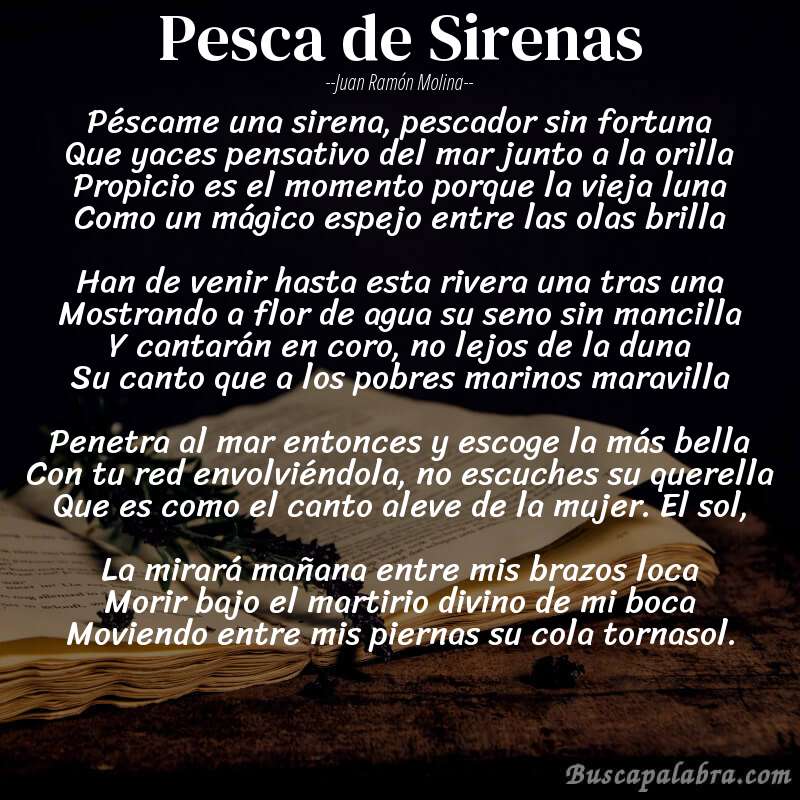 Poema Pesca de Sirenas de Juan Ramón Molina con fondo de libro