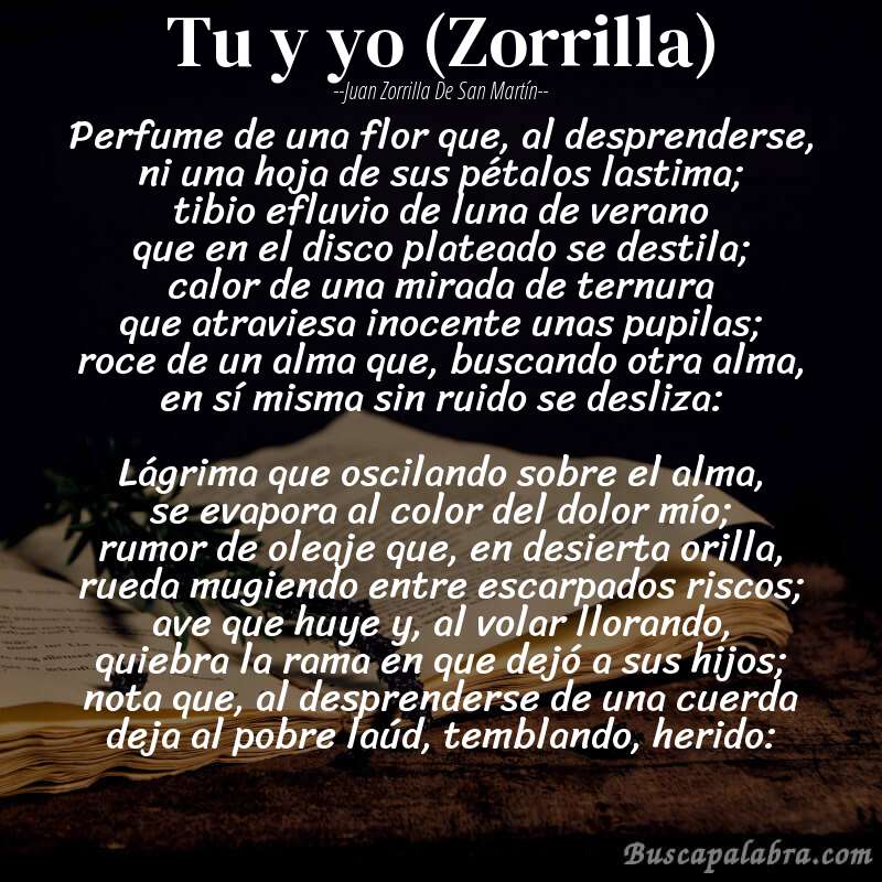 Poema Tu y yo (Zorrilla) de Juan Zorrilla de San Martín con fondo de libro